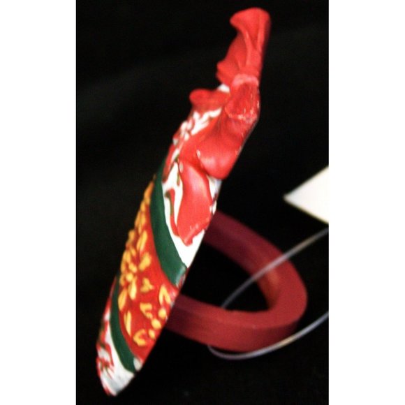 NWT Ceramic Red White Floral Christmas Ornament Napkin Ring Bow Tableware Dining - Picture 5 of 14